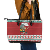 Shaka Sign Skull Mele Kalikimaka Personalized Leather Tote Bag Hawaiian Quilt Pattern LT9 - Polynesian Pride