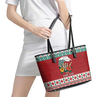 Shaka Sign Skull Mele Kalikimaka Personalized Leather Tote Bag Hawaiian Quilt Pattern LT9 - Polynesian Pride
