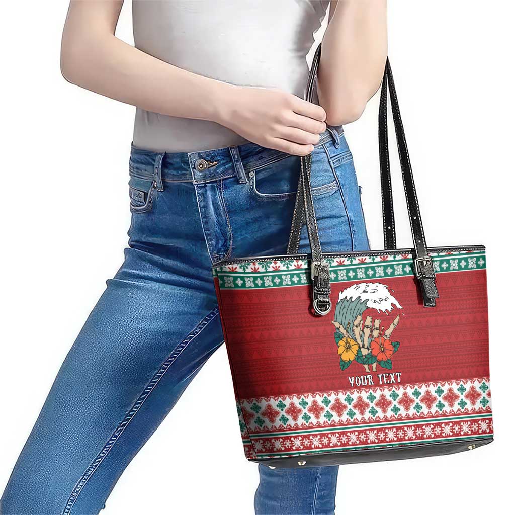 Shaka Sign Skull Mele Kalikimaka Personalized Leather Tote Bag Hawaiian Quilt Pattern LT9 - Polynesian Pride