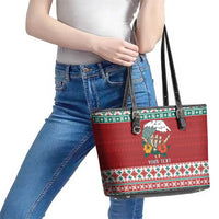 Shaka Sign Skull Mele Kalikimaka Personalized Leather Tote Bag Hawaiian Quilt Pattern LT9 - Polynesian Pride