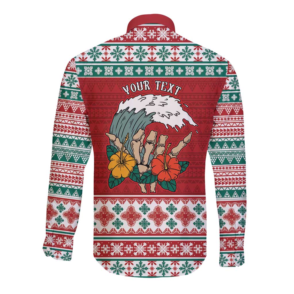 Shaka Sign Skull Mele Kalikimaka Personalized Long Sleeve Button Shirt Hawaiian Quilt Pattern LT9 - Polynesian Pride