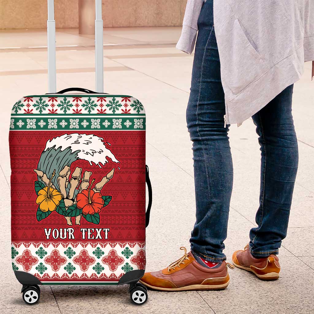 Shaka Sign Skull Mele Kalikimaka Personalized Luggage Cover Hawaiian Quilt Pattern LT9 Red - Polynesian Pride