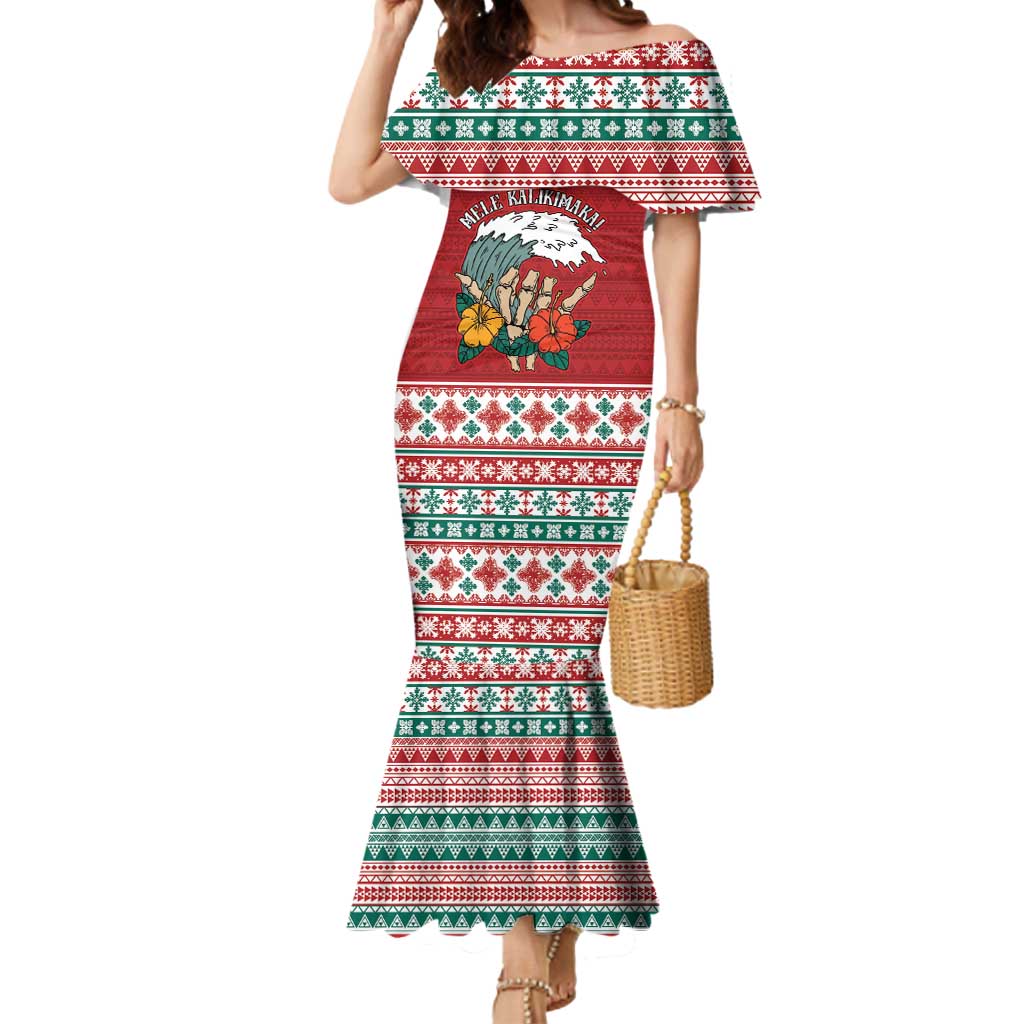 Shaka Sign Skull Mele Kalikimaka Personalized Mermaid Dress Hawaiian Quilt Pattern LT9 Women Red - Polynesian Pride