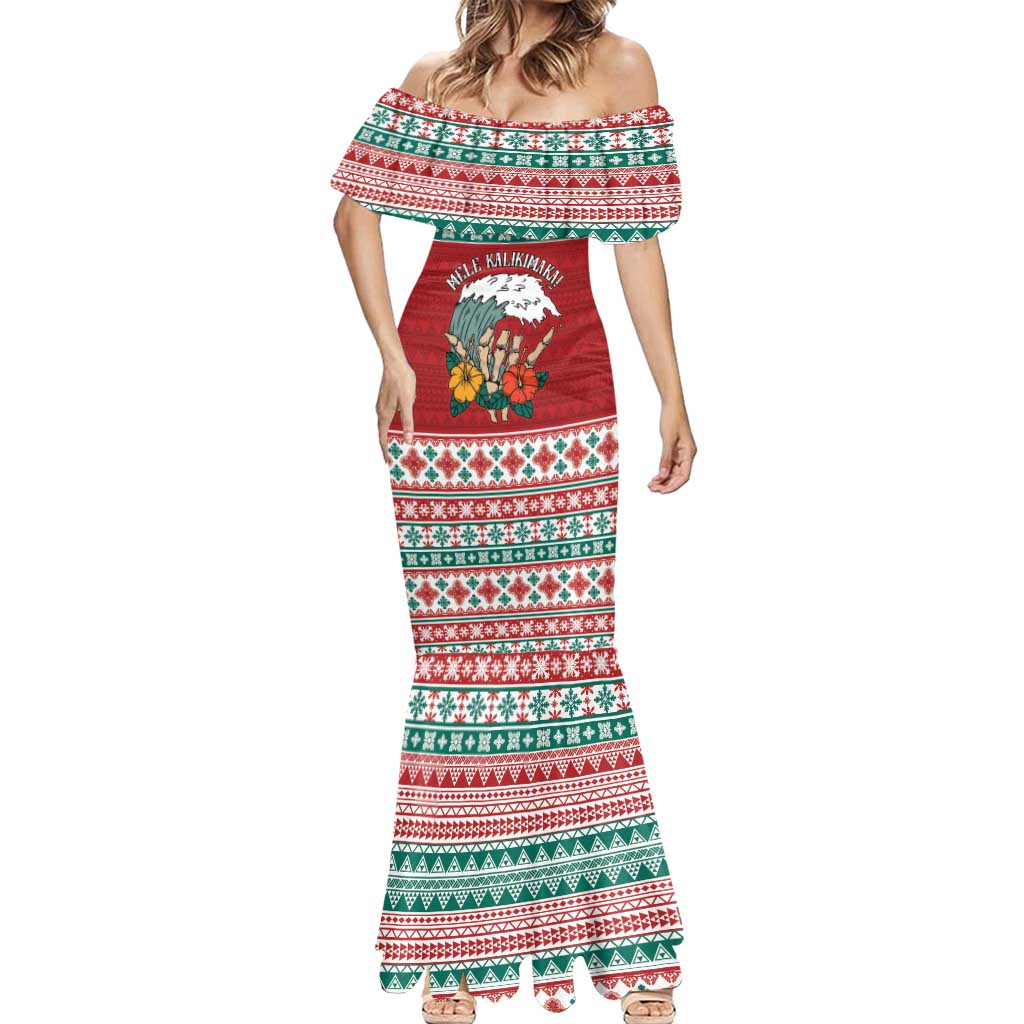 Shaka Sign Skull Mele Kalikimaka Personalized Mermaid Dress Hawaiian Quilt Pattern LT9 - Polynesian Pride