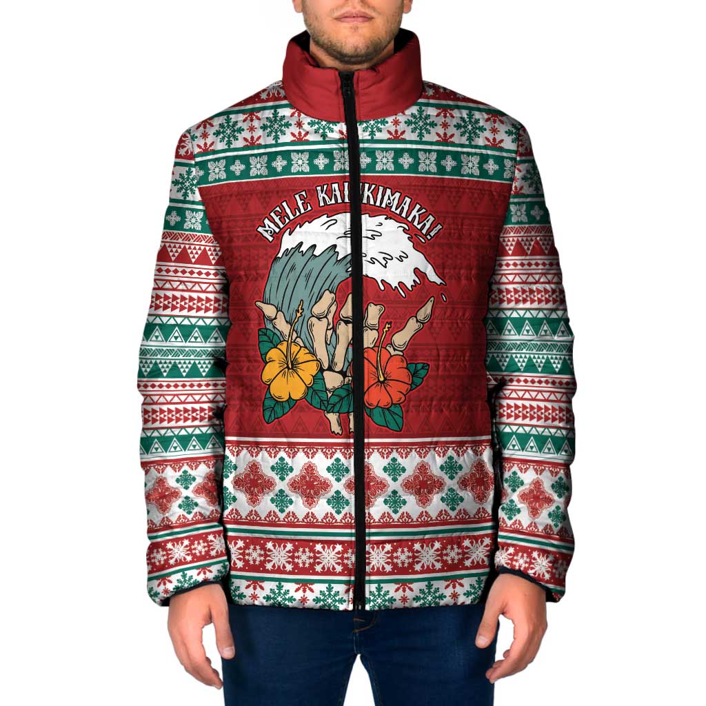 Shaka Sign Skull Mele Kalikimaka Personalized Padded Jacket Hawaiian Quilt Pattern LT9 Men Red - Polynesian Pride