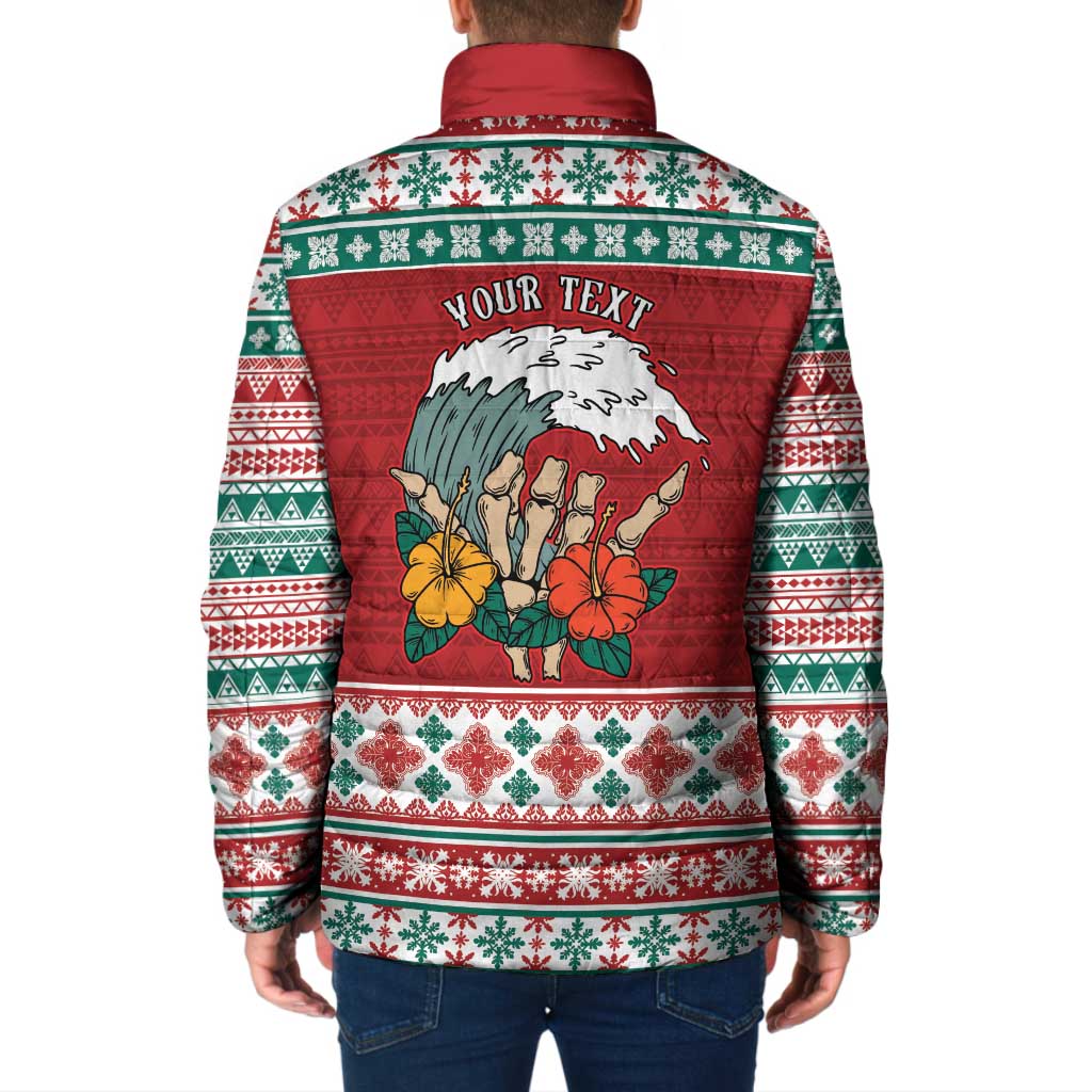 Shaka Sign Skull Mele Kalikimaka Personalized Padded Jacket Hawaiian Quilt Pattern LT9 - Polynesian Pride