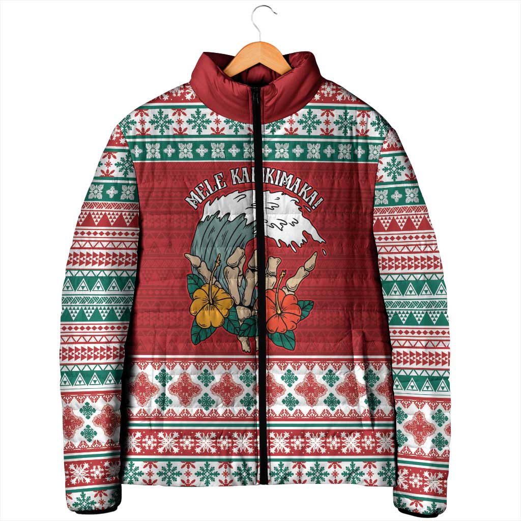 Shaka Sign Skull Mele Kalikimaka Personalized Padded Jacket Hawaiian Quilt Pattern LT9 - Polynesian Pride