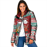 Shaka Sign Skull Mele Kalikimaka Personalized Padded Jacket Hawaiian Quilt Pattern LT9 Women Red - Polynesian Pride