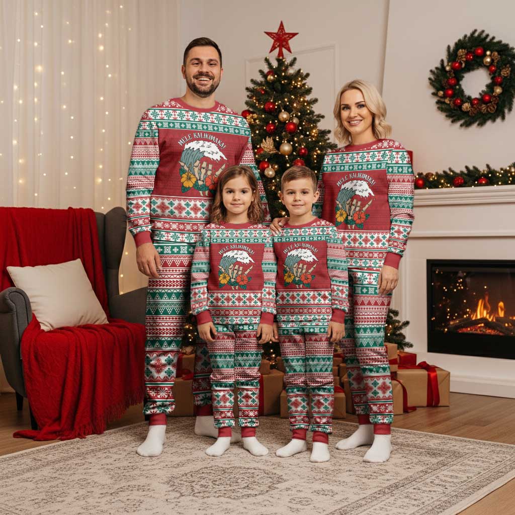 Shaka Sign Skull Mele Kalikimaka Personalized Christmas Pajama Set Hawaiian Quilt Pattern LT9 - Polynesian Pride