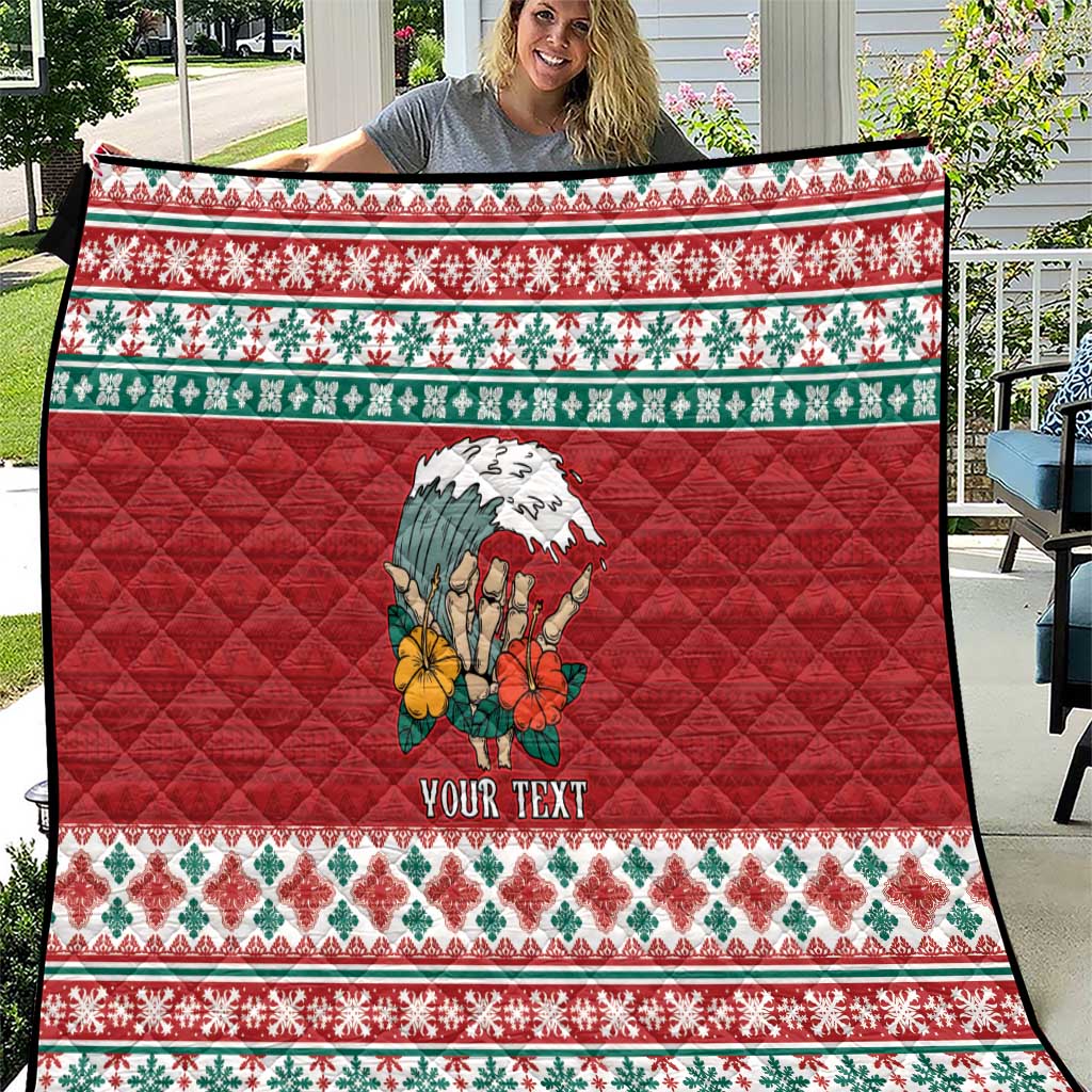 Shaka Sign Skull Mele Kalikimaka Personalized Quilt Hawaiian Quilt Pattern LT9 Red - Polynesian Pride