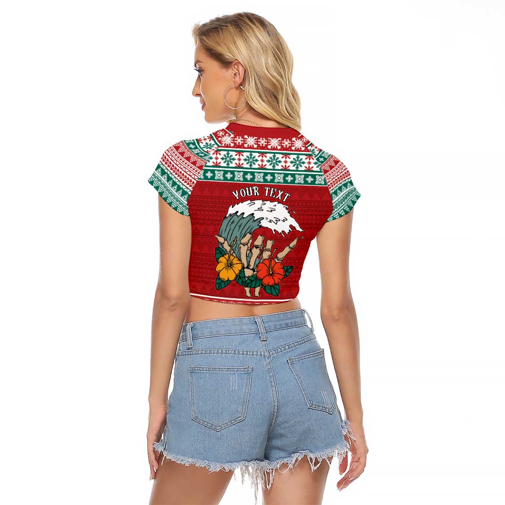 Shaka Sign Skull Mele Kalikimaka Personalized Raglan Cropped T Shirt Hawaiian Quilt Pattern LT9 - Polynesian Pride