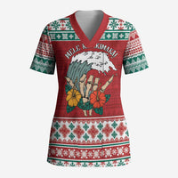 Shaka Sign Skull Mele Kalikimaka Personalized Scrub Top Hawaiian Quilt Pattern LT9 Adult Red - Polynesian Pride