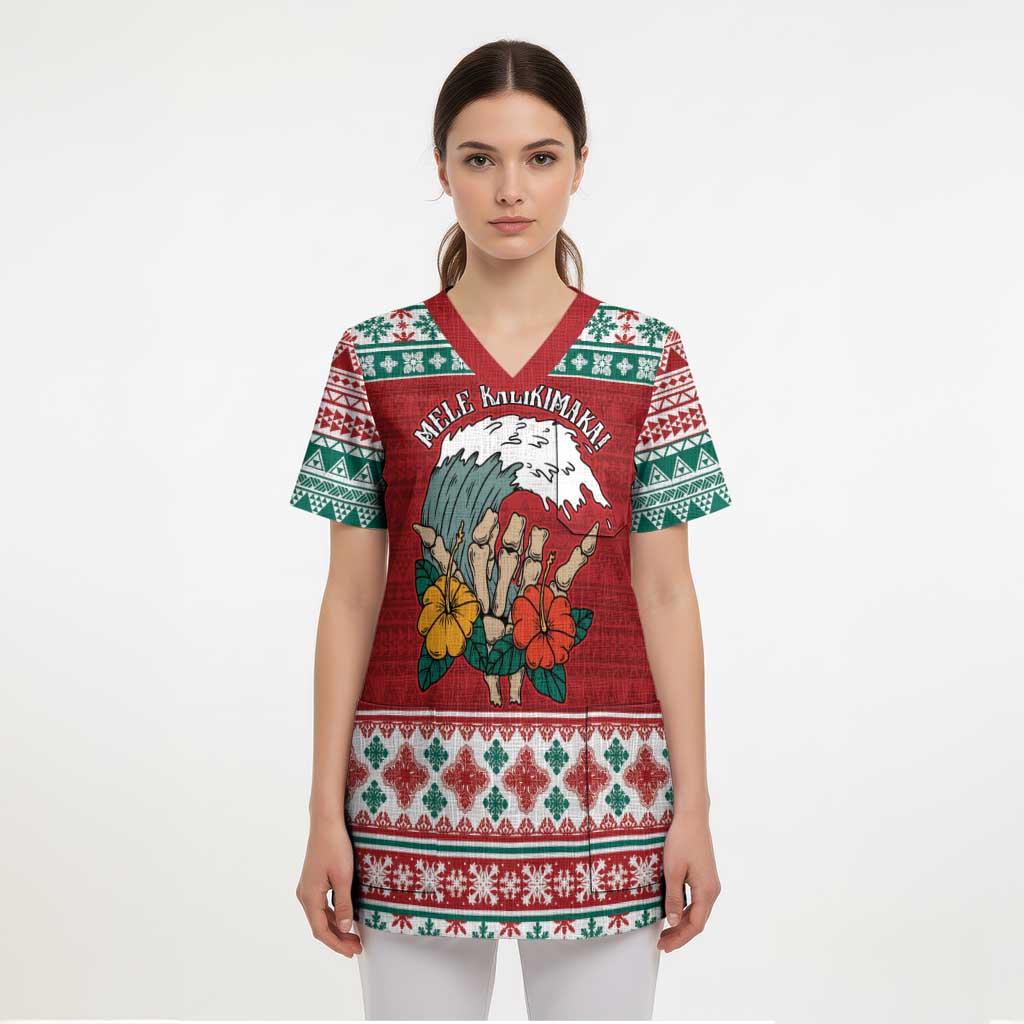 Shaka Sign Skull Mele Kalikimaka Personalized Scrub Top Hawaiian Quilt Pattern LT9 - Polynesian Pride
