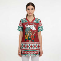 Shaka Sign Skull Mele Kalikimaka Personalized Scrub Top Hawaiian Quilt Pattern LT9 - Polynesian Pride