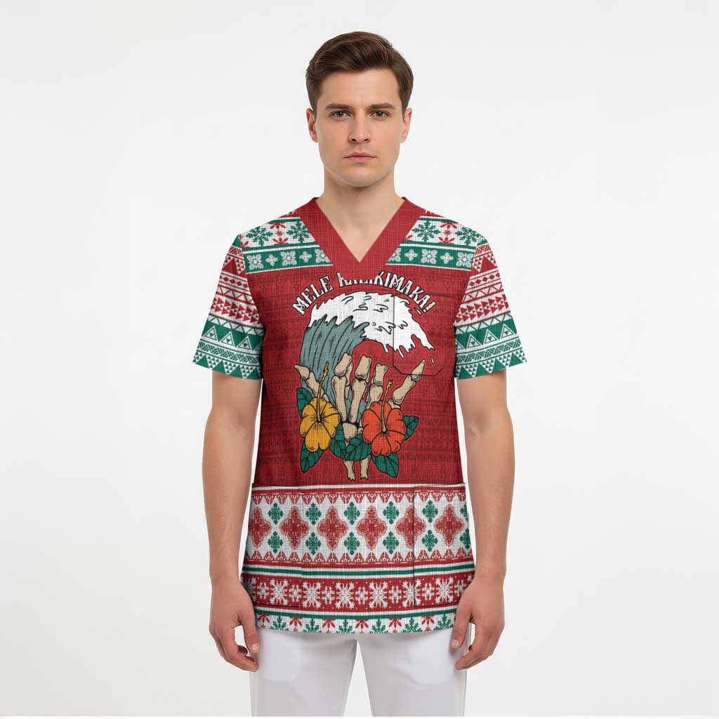 Shaka Sign Skull Mele Kalikimaka Personalized Scrub Top Hawaiian Quilt Pattern LT9 - Polynesian Pride
