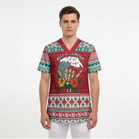 Shaka Sign Skull Mele Kalikimaka Personalized Scrub Top Hawaiian Quilt Pattern LT9 - Polynesian Pride