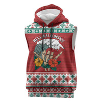 Shaka Sign Skull Mele Kalikimaka Personalized Sleeveless Hoodie Hawaiian Quilt Pattern LT9 Red - Polynesian Pride