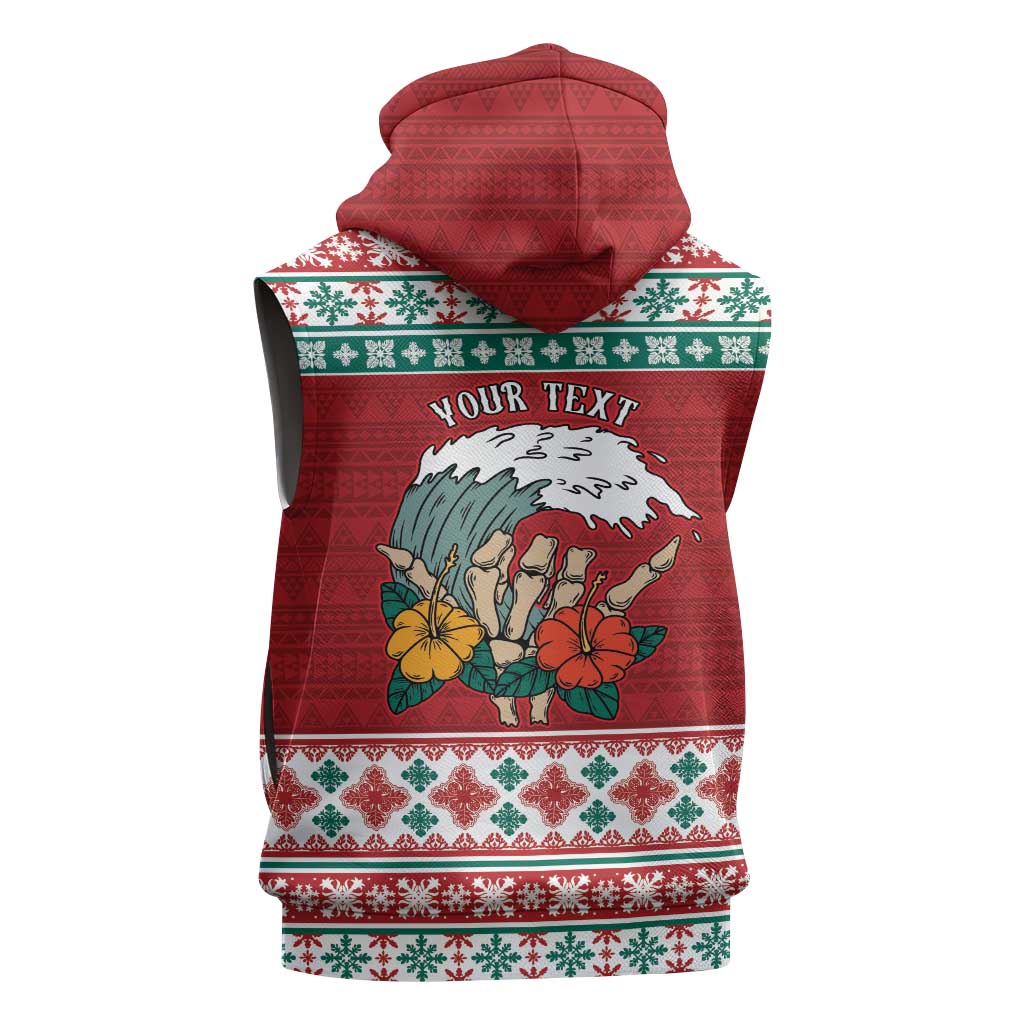Shaka Sign Skull Mele Kalikimaka Personalized Sleeveless Hoodie Hawaiian Quilt Pattern LT9 - Polynesian Pride