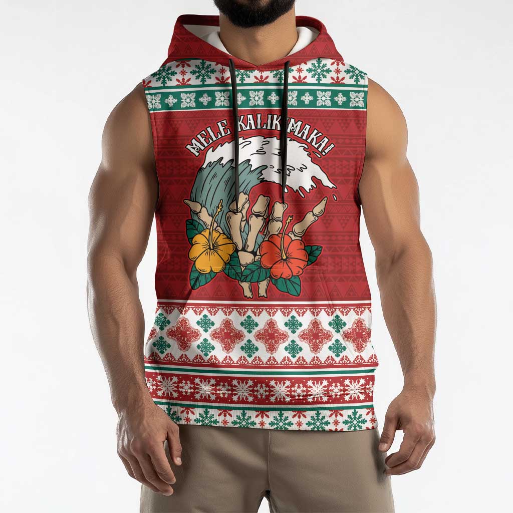Shaka Sign Skull Mele Kalikimaka Personalized Sleeveless Hoodie Hawaiian Quilt Pattern LT9 - Polynesian Pride