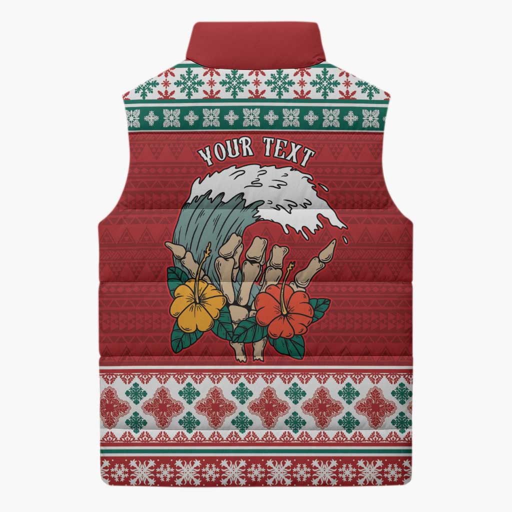 Shaka Sign Skull Mele Kalikimaka Personalized Sleeveless Puffer Jacket Hawaiian Quilt Pattern LT9 - Polynesian Pride