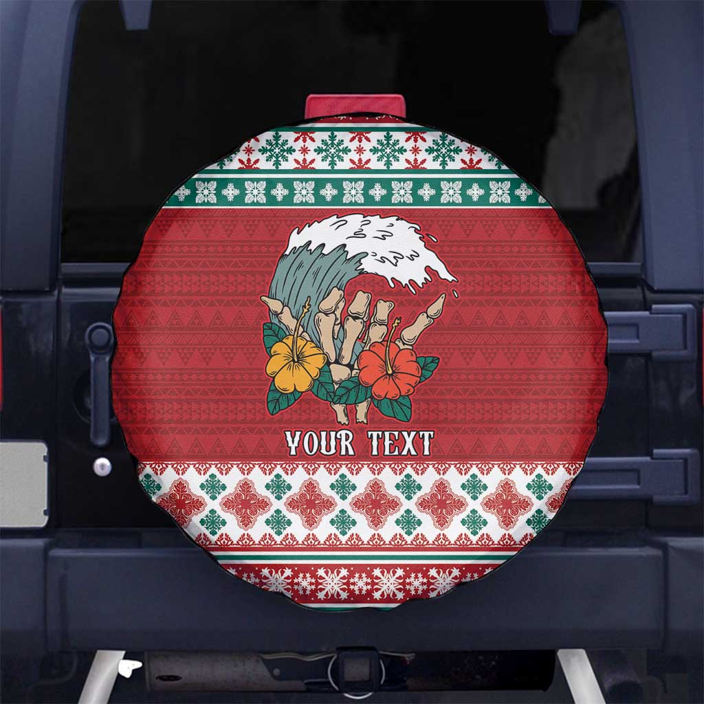 Shaka Sign Skull Mele Kalikimaka Personalized Spare Tire Cover Hawaiian Quilt Pattern LT9 No hole Red - Polynesian Pride
