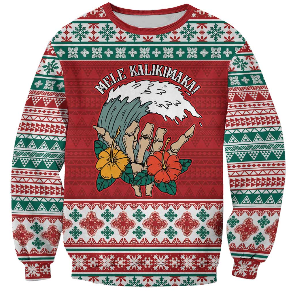 Shaka Sign Skull Mele Kalikimaka Personalized Sweatshirt Hawaiian Quilt Pattern LT9 Unisex Red - Polynesian Pride