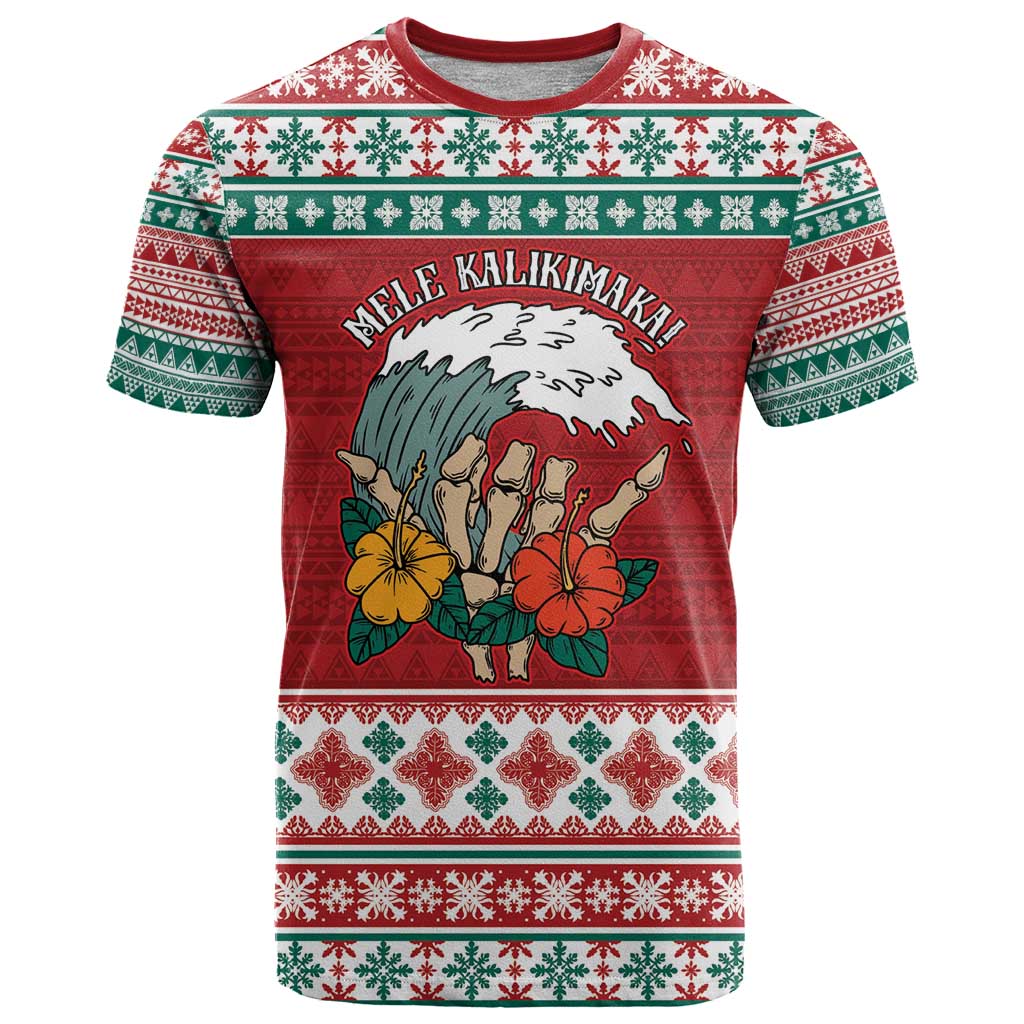 Shaka Sign Skull Mele Kalikimaka Personalized T Shirt Hawaiian Quilt Pattern LT9 Red - Polynesian Pride