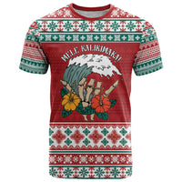 Shaka Sign Skull Mele Kalikimaka Personalized T Shirt Hawaiian Quilt Pattern LT9 Red - Polynesian Pride