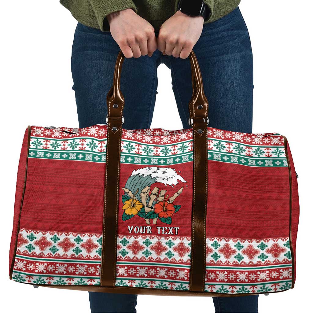 Shaka Sign Skull Mele Kalikimaka Personalized Travel Bag Hawaiian Quilt Pattern LT9 Red - Polynesian Pride