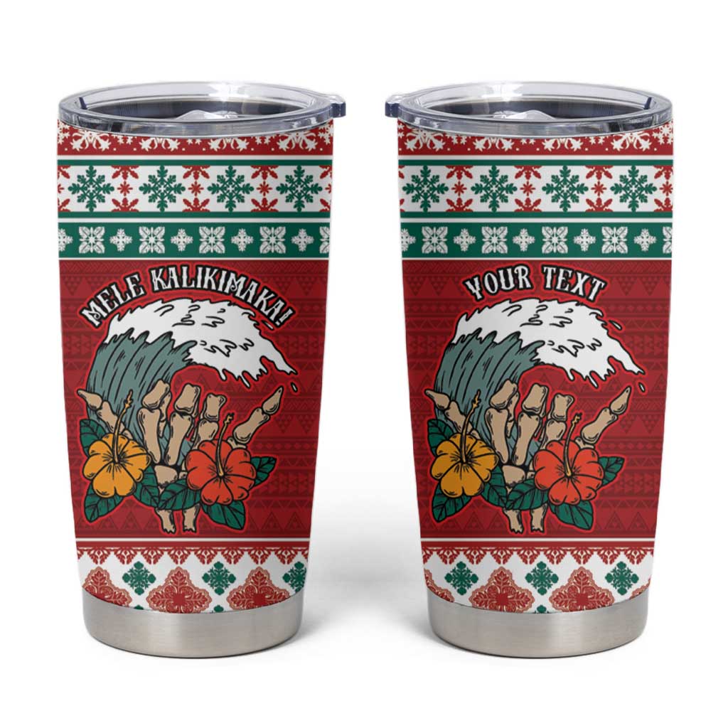 Shaka Sign Skull Mele Kalikimaka Personalized Tumbler Cup Hawaiian Quilt Pattern LT9 Red - Polynesian Pride