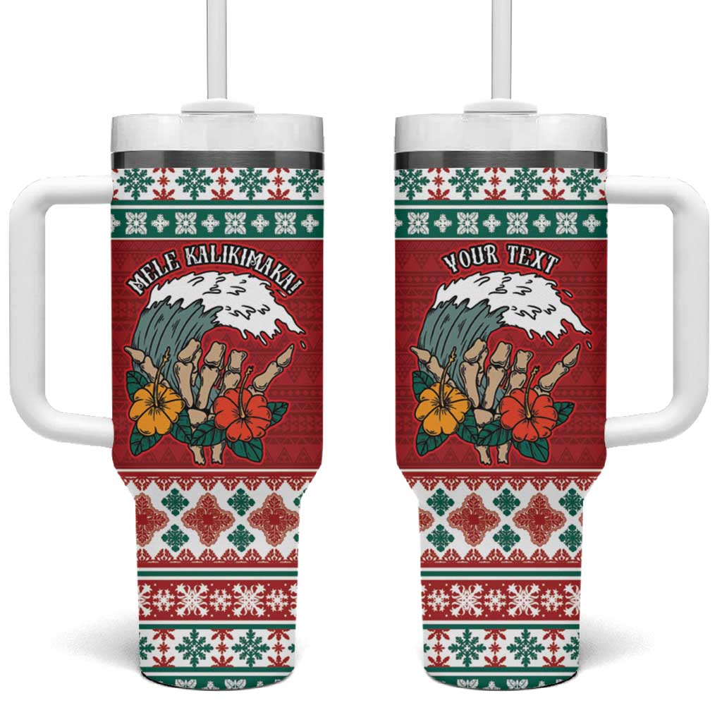 Shaka Sign Skull Mele Kalikimaka Personalized Tumbler With Handle Hawaiian Quilt Pattern LT9 One Size: 40 oz Red - Polynesian Pride