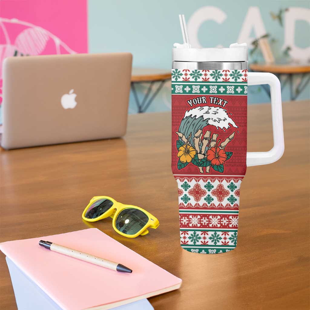 Shaka Sign Skull Mele Kalikimaka Personalized Tumbler With Handle Hawaiian Quilt Pattern LT9 - Polynesian Pride