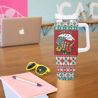 Shaka Sign Skull Mele Kalikimaka Personalized Tumbler With Handle Hawaiian Quilt Pattern LT9 - Polynesian Pride