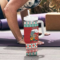 Shaka Sign Skull Mele Kalikimaka Personalized Tumbler With Handle Hawaiian Quilt Pattern LT9 - Polynesian Pride