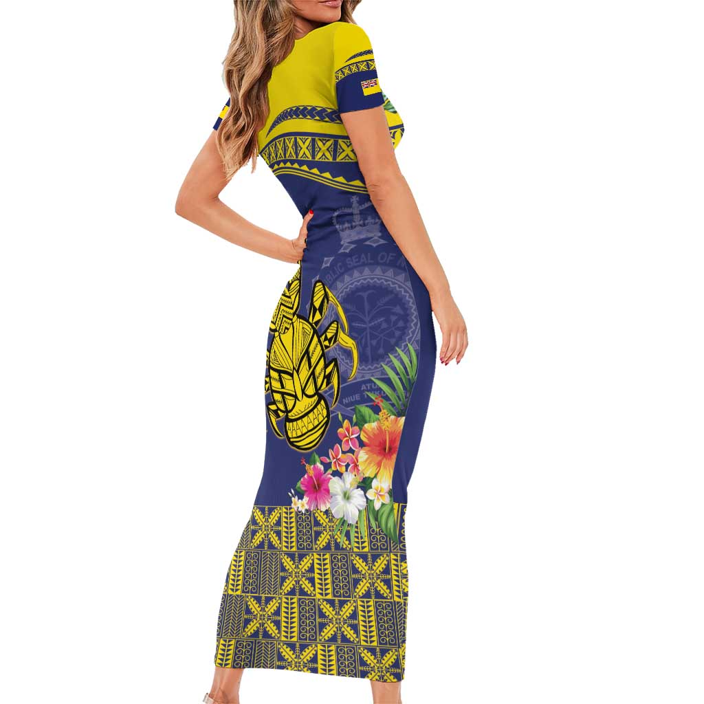 Niue Coconut Crab Short Sleeve Bodycon Dress Rock of Polynesia LT9 - Polynesian Pride