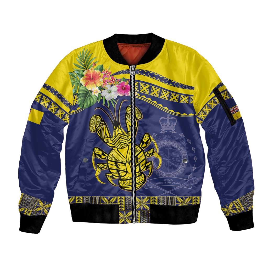 Niue Coconut Crab Sleeve Zip Bomber Jacket Rock of Polynesia LT9 Unisex Gold - Polynesian Pride