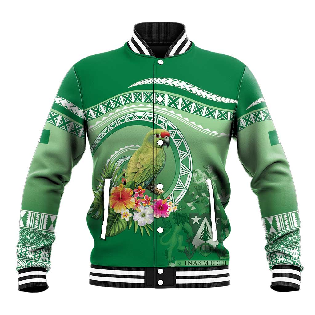Norfolk Parakeet Tropical Baseball Jacket Norfolk Island Tribal Pattern LT9 Unisex Green - Polynesian Pride