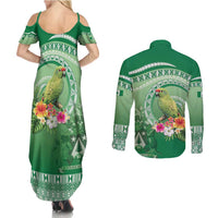 Norfolk Parakeet Tropical Couples Matching Summer Maxi Dress and Long Sleeve Button Shirt Norfolk Island Tribal Pattern LT9 - Polynesian Pride