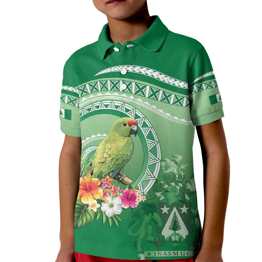 Norfolk Parakeet Tropical Kid Polo Shirt Norfolk Island Tribal Pattern LT9 Kid Green - Polynesian Pride