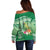 Norfolk Parakeet Tropical Off Shoulder Sweater Norfolk Island Tribal Pattern