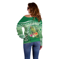 Norfolk Parakeet Tropical Off Shoulder Sweater Norfolk Island Tribal Pattern LT9 - Polynesian Pride