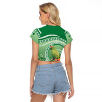 Norfolk Parakeet Tropical Raglan Cropped T Shirt Norfolk Island Tribal Pattern LT9 - Polynesian Pride