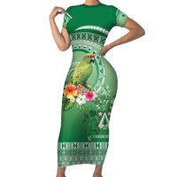 Norfolk Parakeet Tropical Short Sleeve Bodycon Dress Norfolk Island Tribal Pattern LT9 Long Dress Green - Polynesian Pride