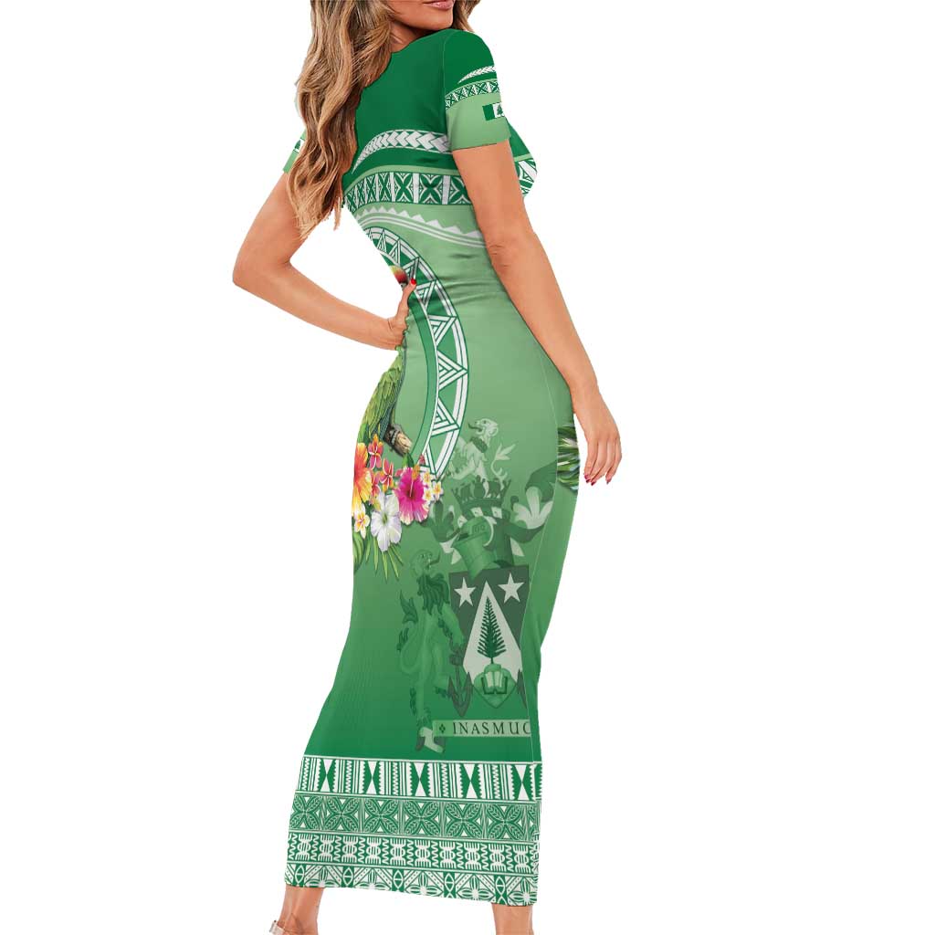 Norfolk Parakeet Tropical Short Sleeve Bodycon Dress Norfolk Island Tribal Pattern LT9 - Polynesian Pride