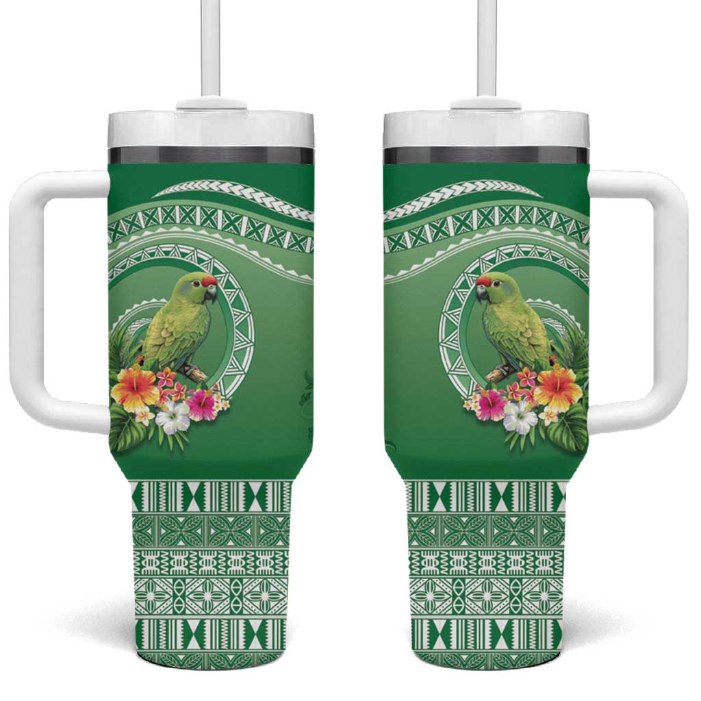 Norfolk Parakeet Tropical Tumbler With Handle Norfolk Island Tribal Pattern LT9 One Size: 40 oz Green - Polynesian Pride