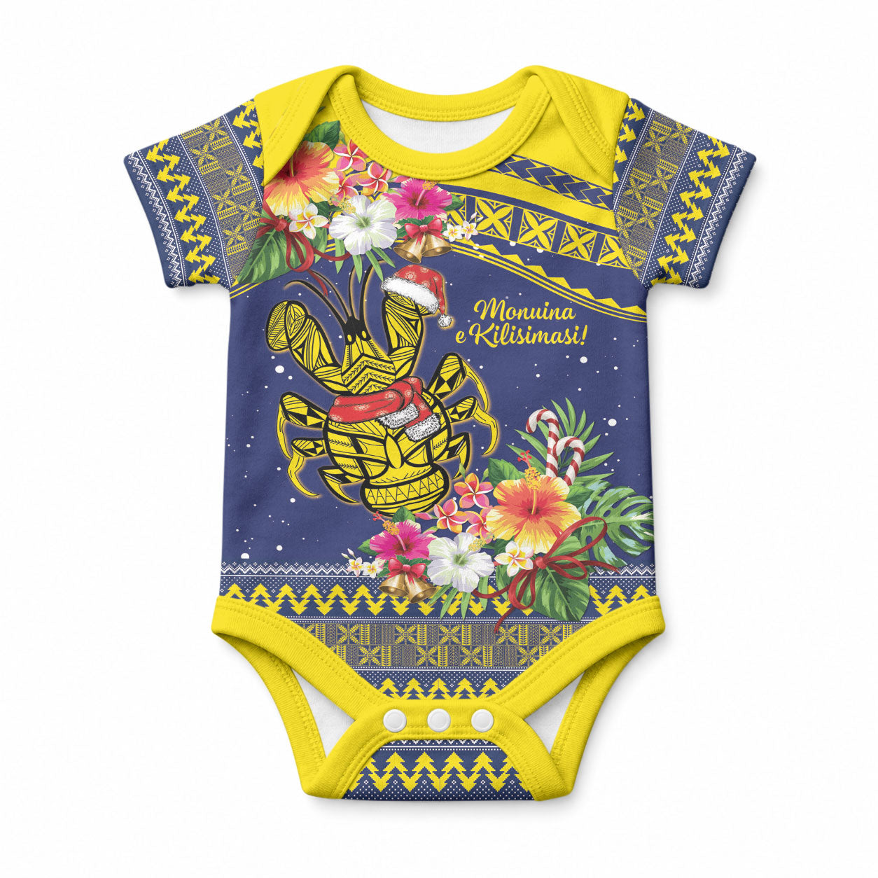 Monuina e Kilisimasi Niue Christmas Baby Onesie Niuean Tribal Pattern LT9 Gold - Polynesian Pride