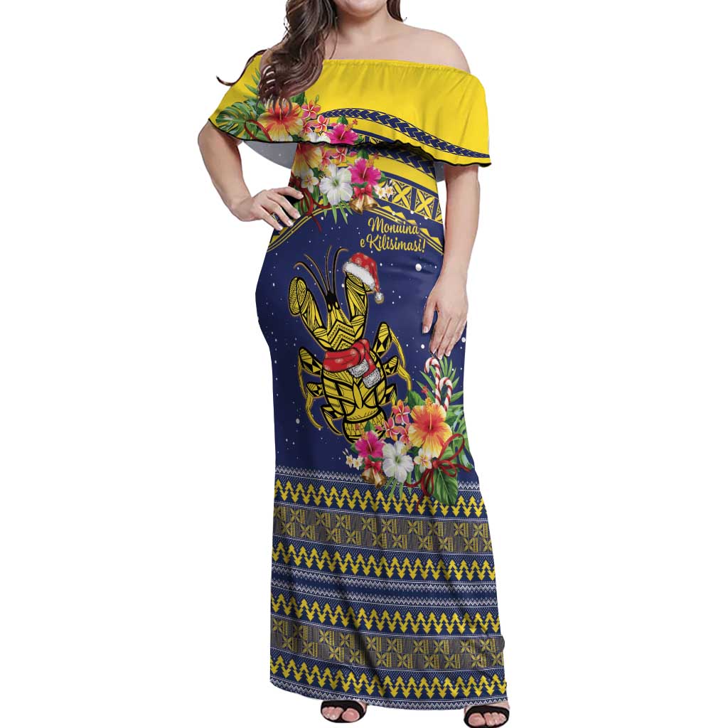 Monuina e Kilisimasi Niue Christmas Off Shoulder Maxi Dress Niuean Tribal Pattern LT9 Women Gold - Polynesian Pride