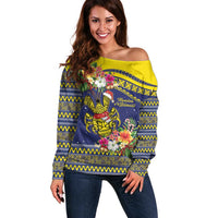 Monuina e Kilisimasi Niue Christmas Off Shoulder Sweater Niuean Tribal Pattern LT9 Women Gold - Polynesian Pride