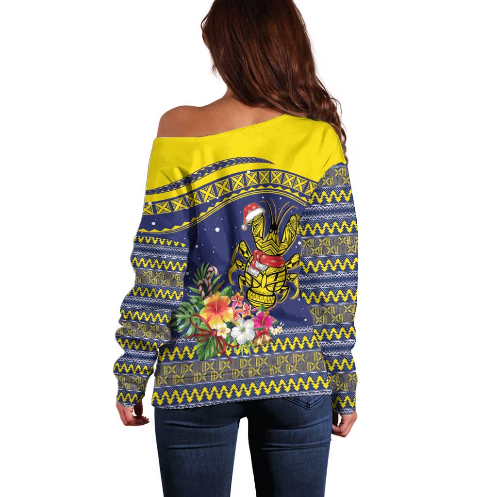Monuina e Kilisimasi Niue Christmas Off Shoulder Sweater Niuean Tribal Pattern LT9 - Polynesian Pride