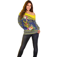 Monuina e Kilisimasi Niue Christmas Off Shoulder Sweater Niuean Tribal Pattern LT9 - Polynesian Pride
